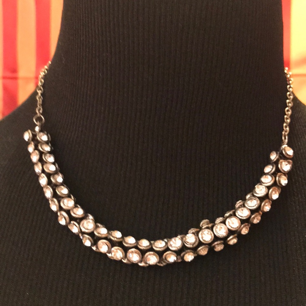 Black statement beaded choker necklace with rhinestones.